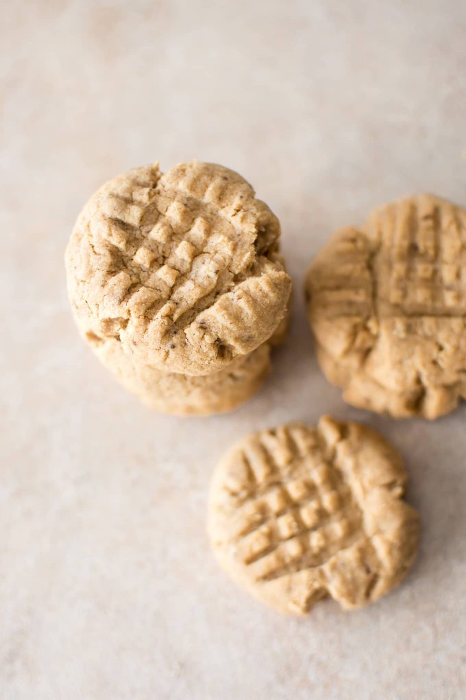 close-up of vegan four-ingredient peanut butter cookies