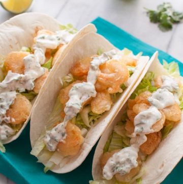 Beer Battered Shrimp Tacos with Cilantro Lime Cream - Salt & Lavender