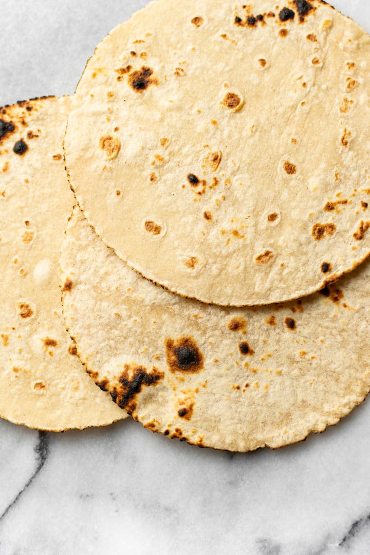 3 charred corn tortillas