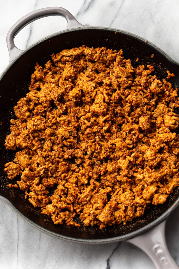 turkey taco meat in a skillet