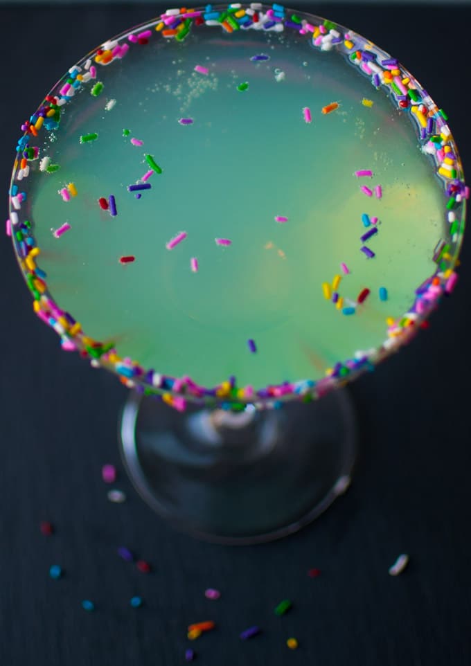 close-up of martini glass with Sprinkletini