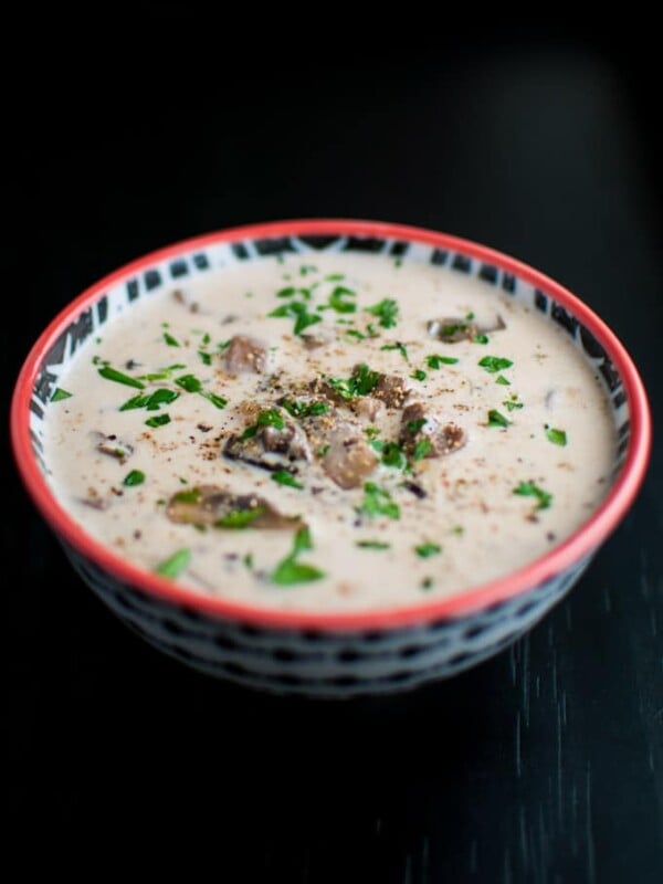 A creamy mushroom soup with sherry. Perfect served with a baguette!