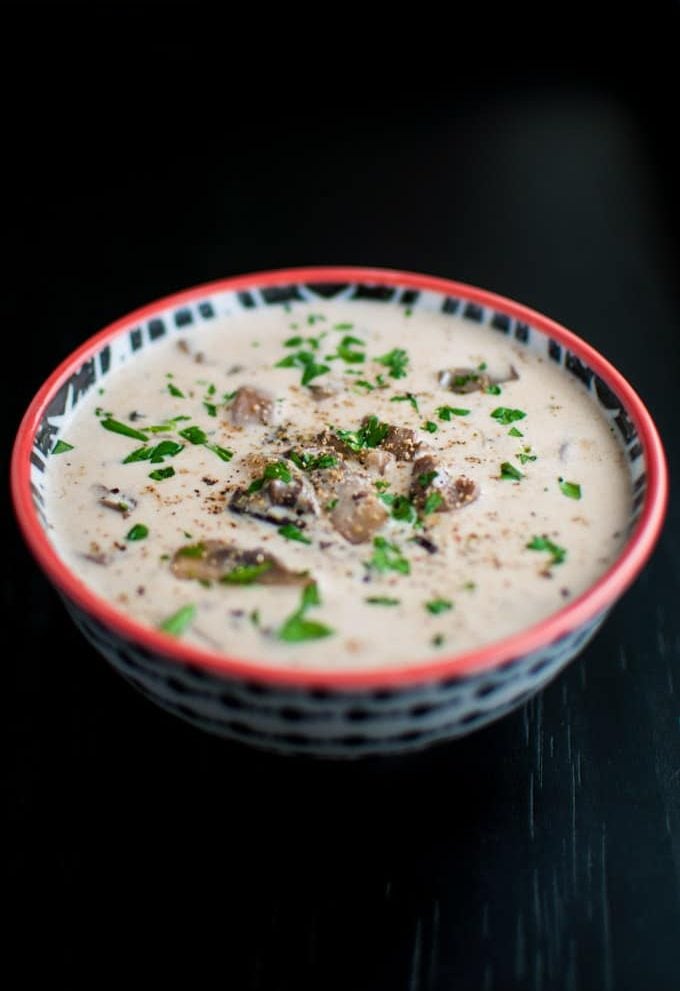 A creamy mushroom soup with sherry. Perfect served with a baguette!