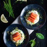 Carrots with Herbed Yogurt - an easy and elegant vegetarian appetizer with Greek yogurt, garlic, mint, and chives. - Salt & Lavender