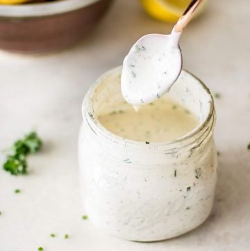 This homemade ranch dressing recipe is fast, easy to make, healthy, and tastes so much better than the store-bought variety. This recipe is made without buttermilk, so you don't have to worry about what to do with the rest!