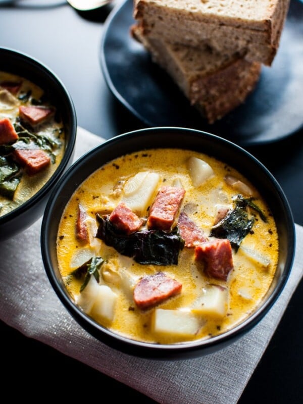 This chorizo, white bean, and potato soup is delicious and comforting.