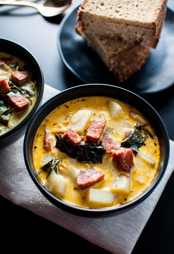 This chorizo, white bean, and potato soup is delicious and comforting.