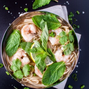 This Asian style shrimp and noodle soup is healthy, fresh, and comforting. Ready in 30 minutes.