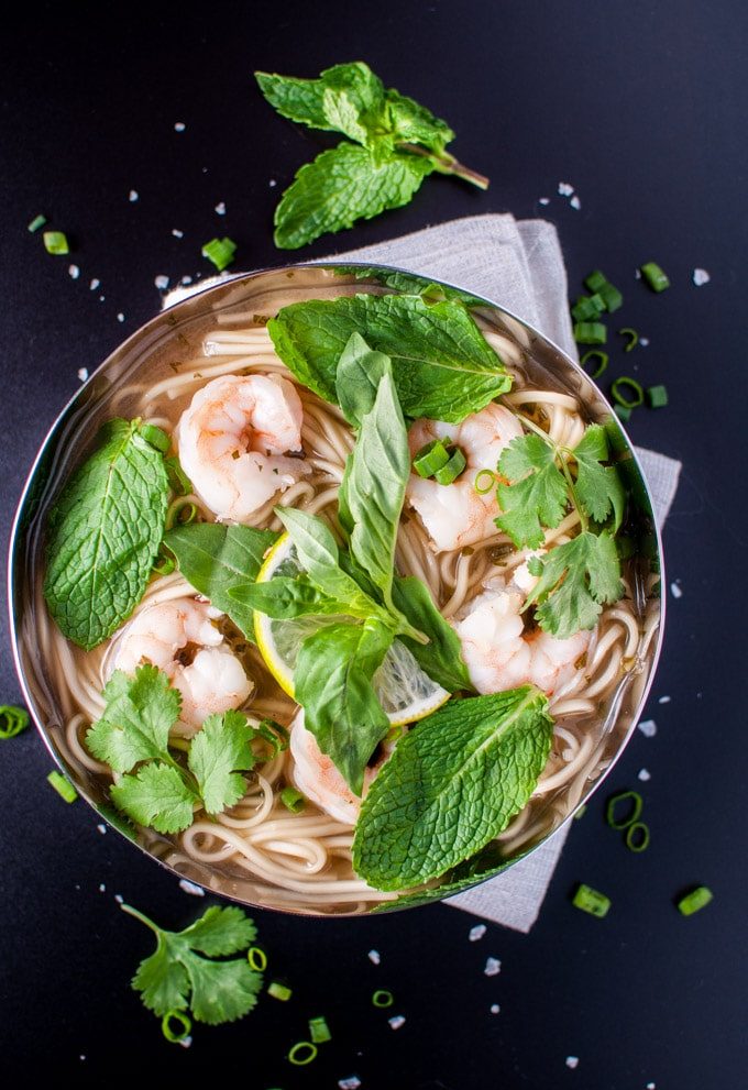 This Asian style shrimp and noodle soup is healthy, fresh, and comforting. Ready in 30 minutes.