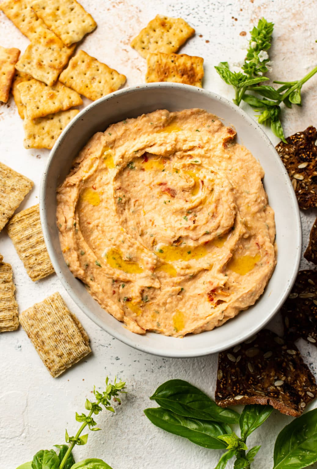 white bean sun dried tomato basil Italian dip game day easy healthy crowd five minute