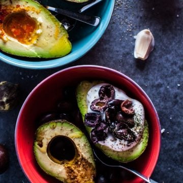 two bowls of avocado halves four ways