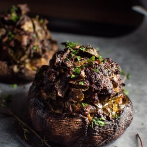 Sausage, parmesan, garlic, and swiss chard stuffed portobello mushrooms make a simple and delicious dinner!