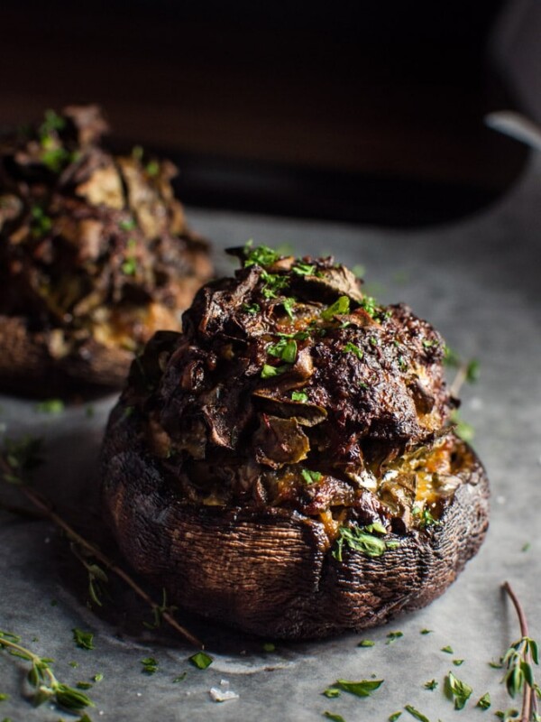 Sausage, parmesan, garlic, and swiss chard stuffed portobello mushrooms make a simple and delicious dinner!