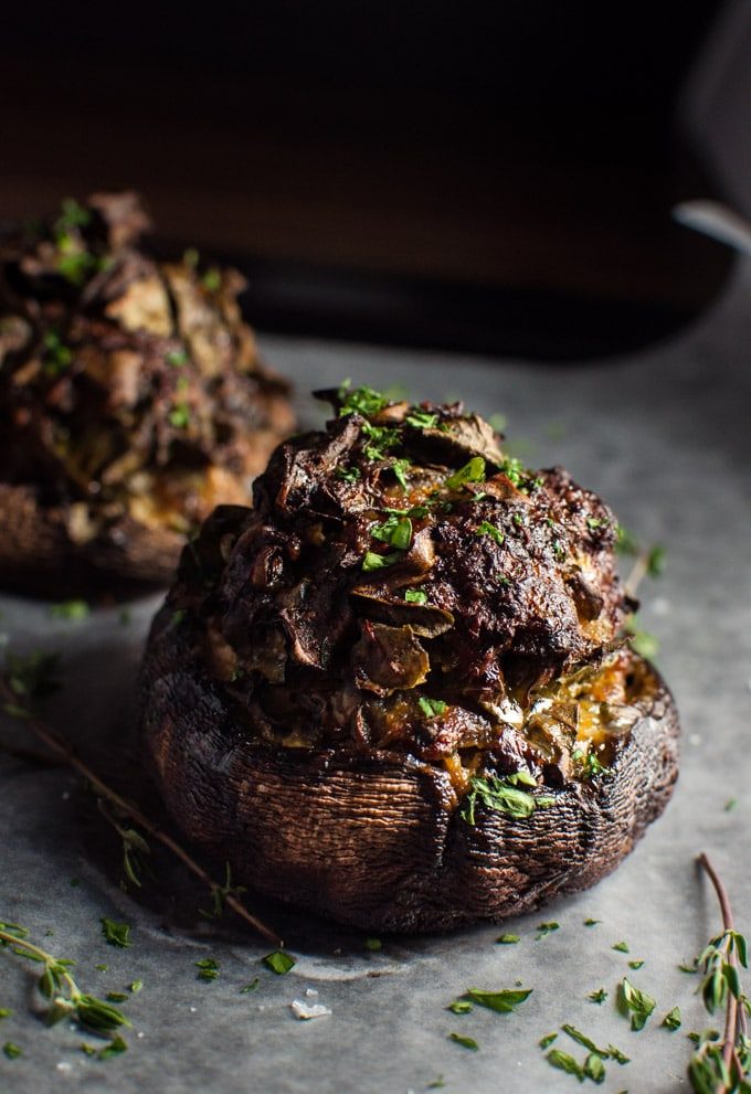 Sausage, parmesan, garlic, and swiss chard stuffed portobello mushrooms make a simple and delicious dinner!