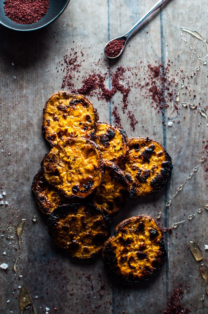several slices of honey and sumac charred sweet potato