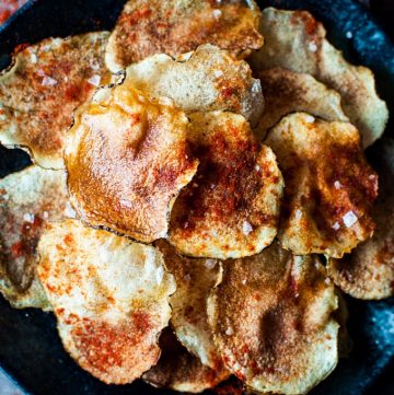 close-up with bowl of small-batch microwave potato chips