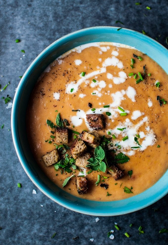 Potato, leek, and tomato soup - an easy to make, flavorful soup that is a healthy and complete meal.