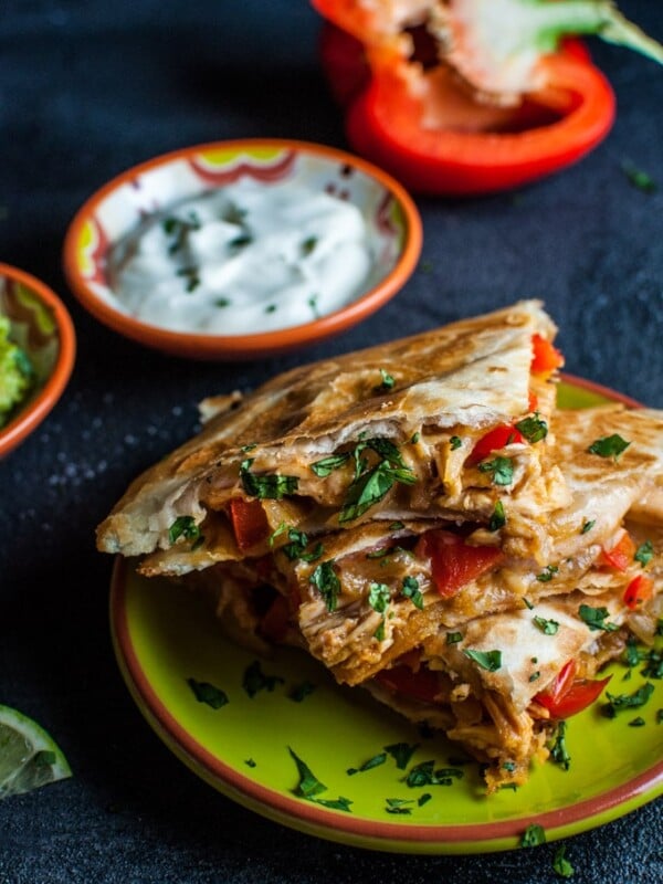 This chicken fajita quesadilla is a quick and easy meal that takes minimal effort and is especially easy if you use leftover or rotisserie chicken! Your favorite fajita fixings are sandwiched in a warm, cheesy pocket of deliciousness.
