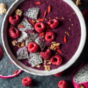 This mixed berry and dragonfruit smoothie bowl comes together quickly and is filling, tasty, and loaded with antioxidants. Perfect for breakfast or anytime you're craving a healthy meal.