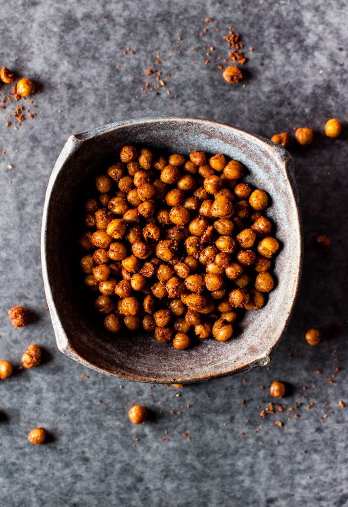 Southwest spiced crunchy chickpeas are a healthy, tasty, and easy to make snack or salad topping.