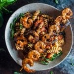 This spicy pasta with grilled shrimp is a marriage made in food heaven. The shrimp are to die for!