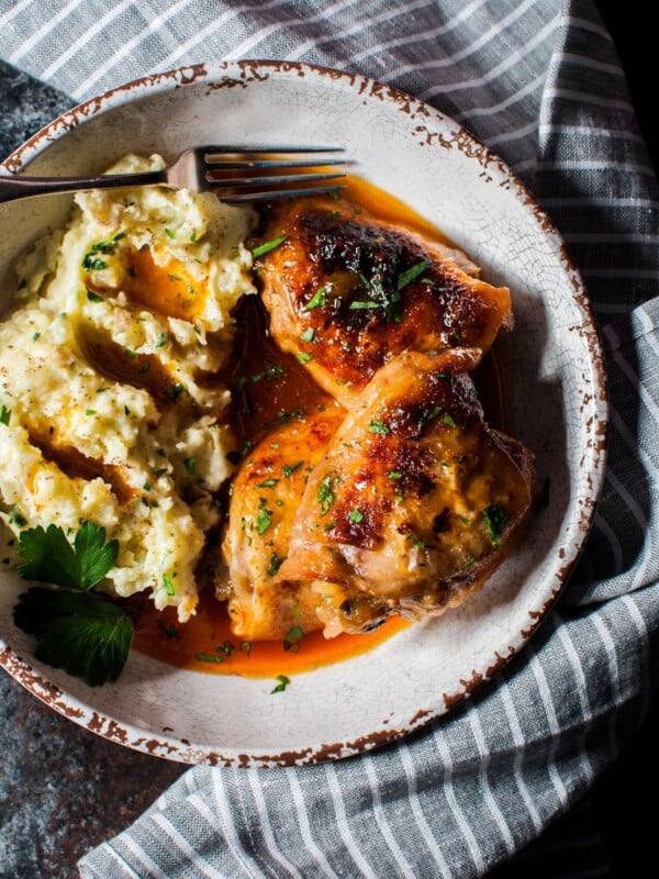 My crispy braised apricot chicken is sweet, sticky, and slightly smoky. I think you'll like this straightforward chicken recipe!