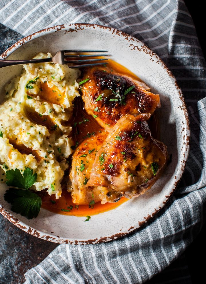 My crispy braised apricot chicken is sweet, sticky, and slightly smoky. I think you'll like this straightforward chicken recipe!