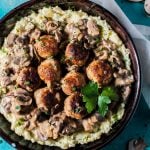 Chicken meatballs in a creamy mushroom sauce makes a deliciously comforting and cozy meal.