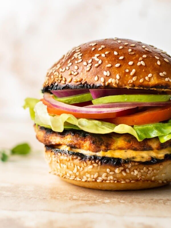 grilled ground chicken burger loaded with toppings