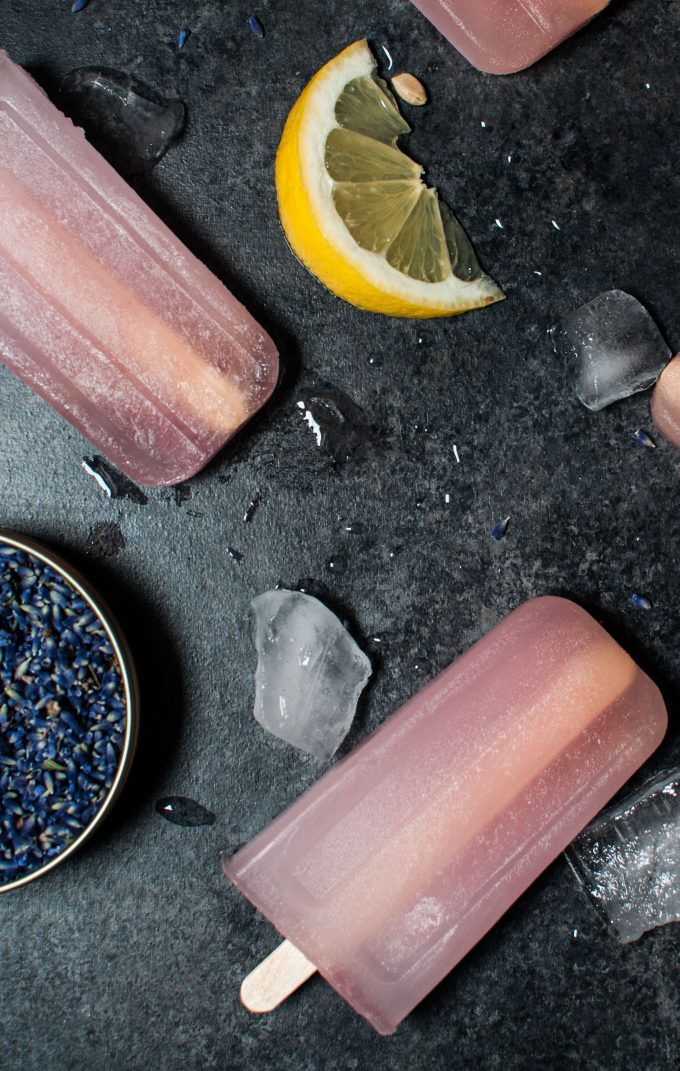 close-up of refreshing lavender lemonade popsicles