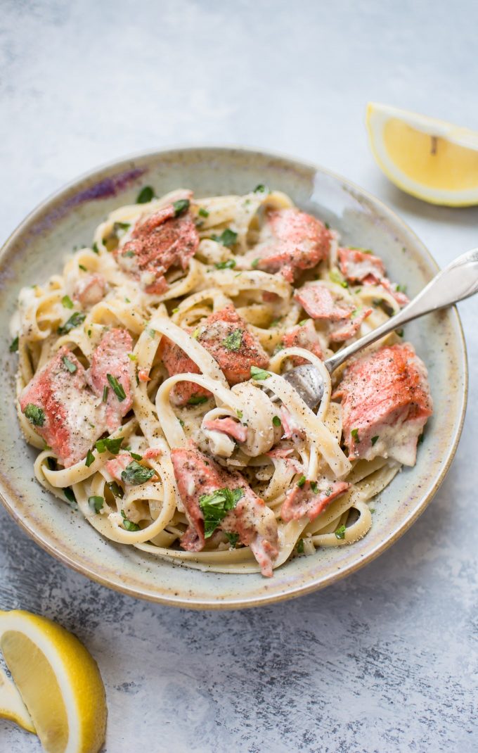 Salmon Pasta With A Creamy Garlic Sauce Salt Lavender