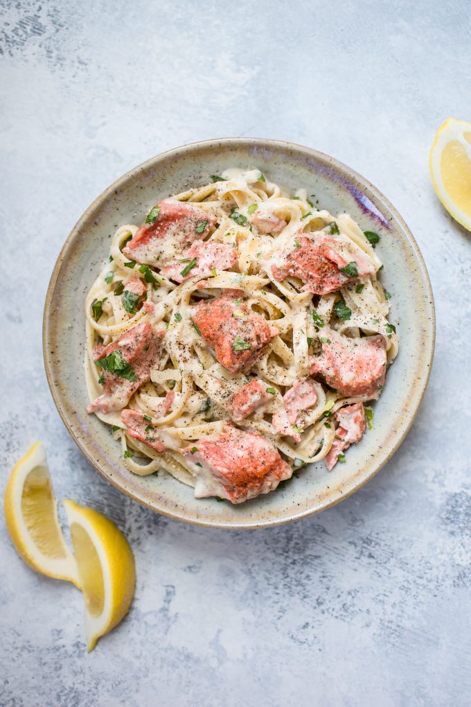 Salmon Pasta With A Creamy Garlic Sauce Salt Lavender