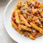 Italian sausage penne close-up