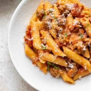 Italian sausage penne close-up