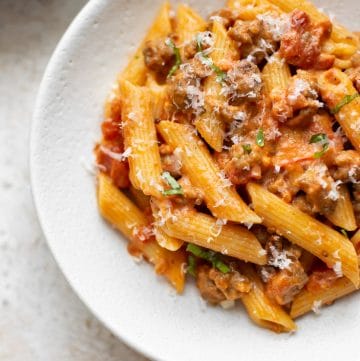 Italian sausage penne close-up