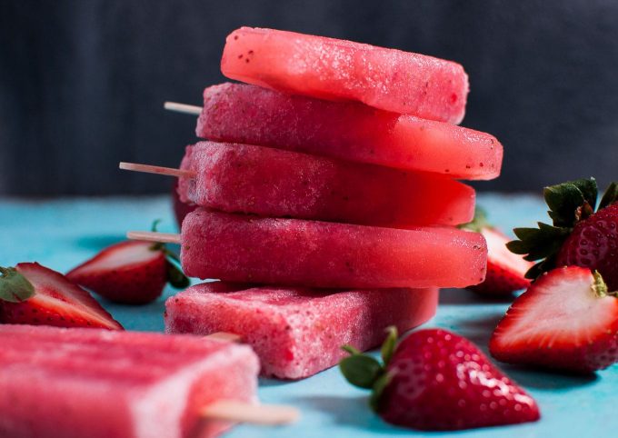 stack of five moscato wine and strawberry popsicles