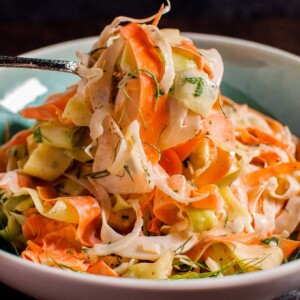 This fennel, carrot, and zucchini salad is as tasty as it is colorful. It's light and fresh and makes the perfect appetizer or side salad.