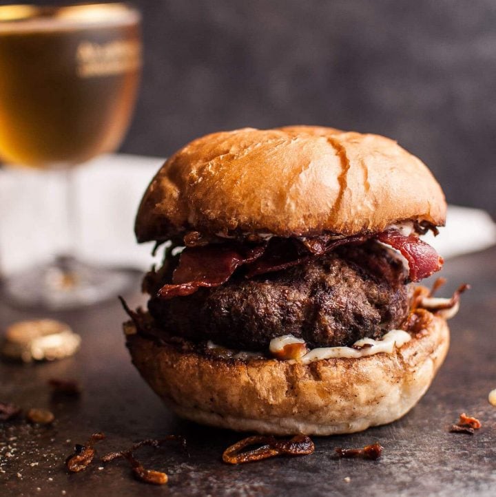 Beef Burgers with Bacon, Horseradish Mayo & Fried Onions • Salt & Lavender