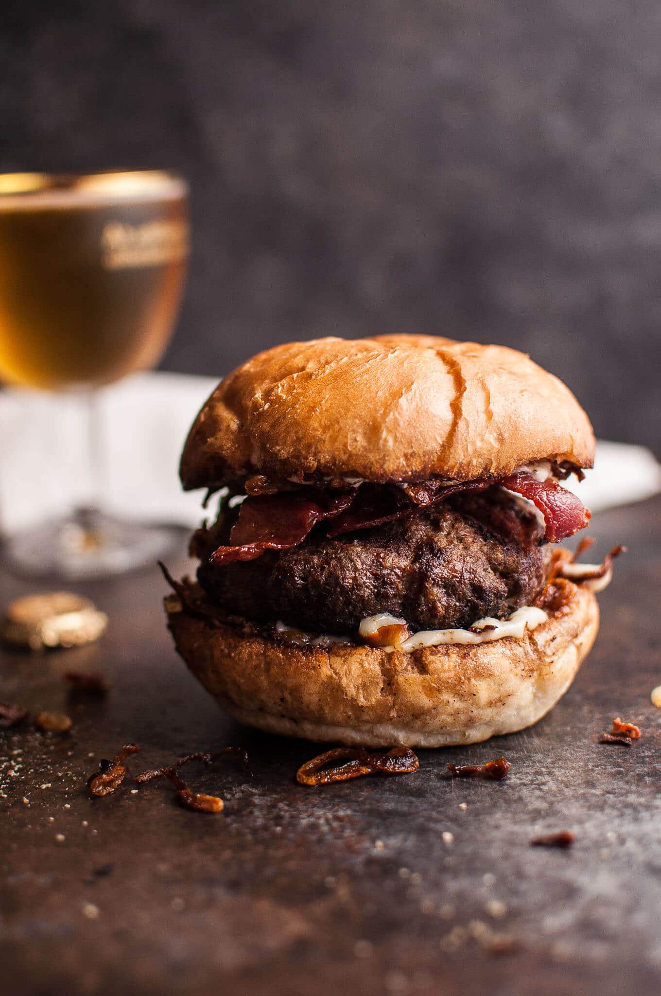 Beef Burgers with Bacon, Horseradish Mayo & Fried Onions • Salt & Lavender