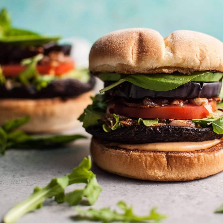 Grilled Portobello and Eggplant Veggie Burger • Salt & Lavender