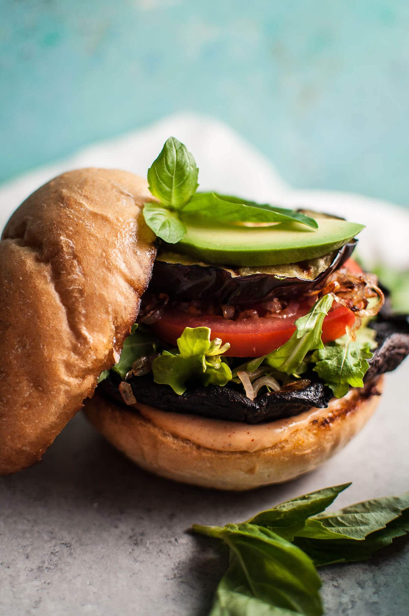 Grilled Portobello and Eggplant Veggie Burger • Salt & Lavender