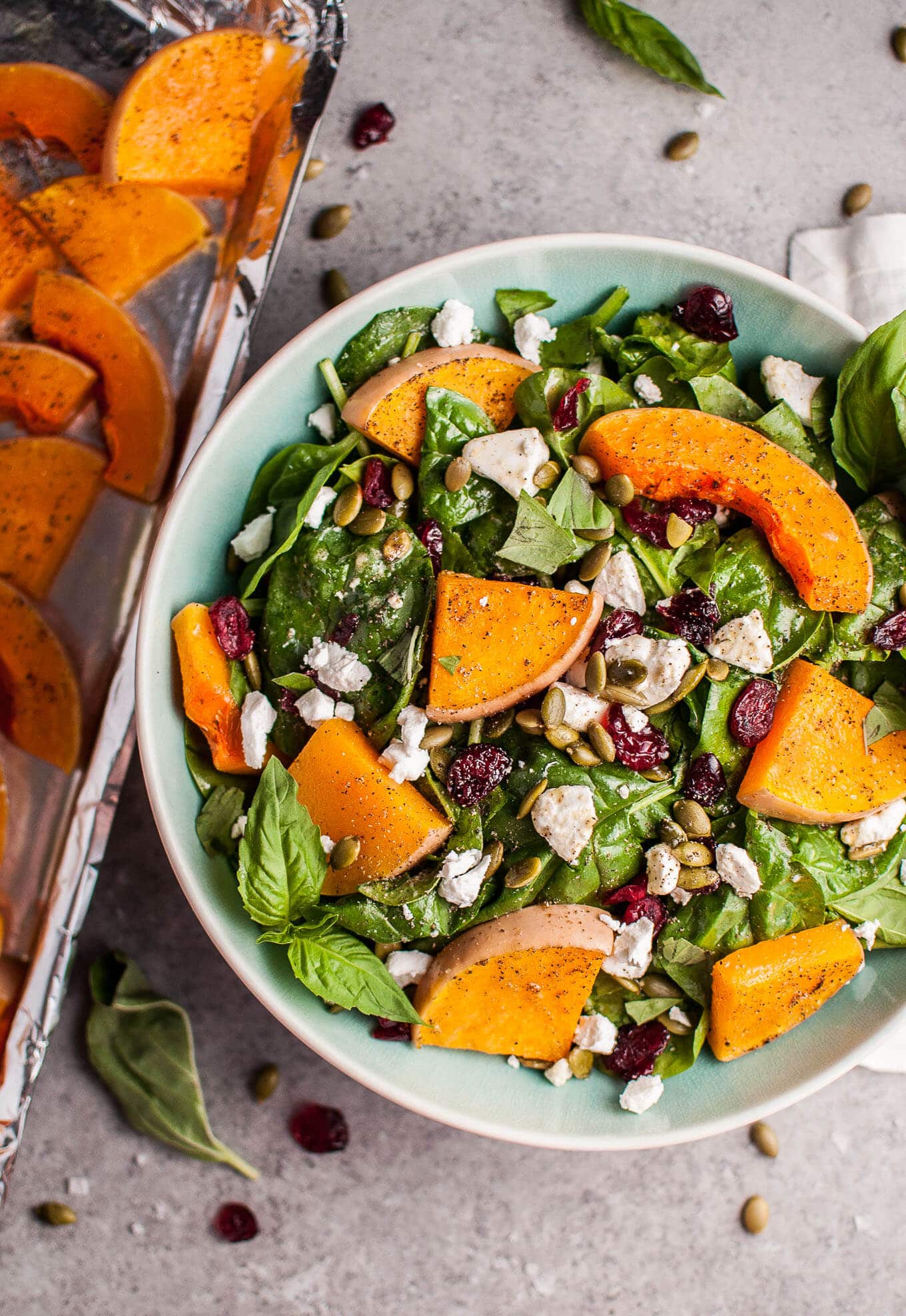 Roasted Butternut Squash Spinach Salad with Goat’s Cheese via Salt & Lavender