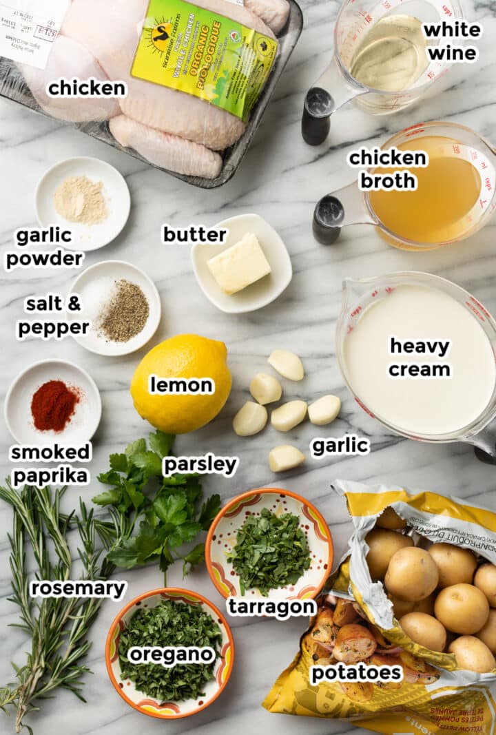 ingredients for chicken pot roast on a counter
