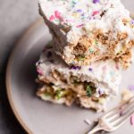 This colorful no-bake icebox cake is the perfect easy to prepare dessert. Only five ingredients are needed to make this fun sweet treat!