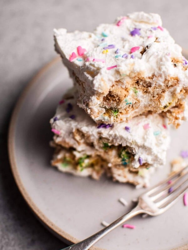 This colorful no-bake icebox cake is the perfect easy to prepare dessert. Only five ingredients are needed to make this fun sweet treat!