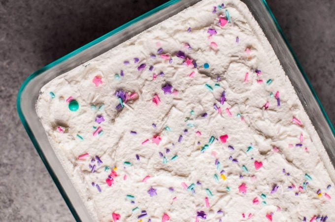 rainbow icebox cake in a dish