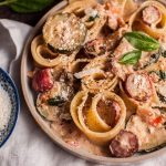 Summer veggie pasta with roasted radishes is a super flavorful vegetarian dish!