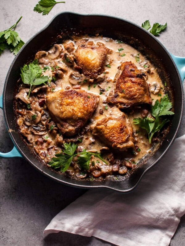 You'll love this crispy chicken in a creamy bourbon sauce with pancetta and mushrooms!