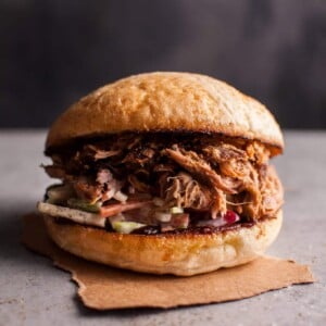 Tender, flavorful pulled pork, crunchy apple slaw, and your favorite BBQ sauce make this awesome sandwich a reality!