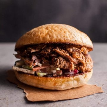 Tender, flavorful pulled pork, crunchy apple slaw, and your favorite BBQ sauce make this awesome sandwich a reality!